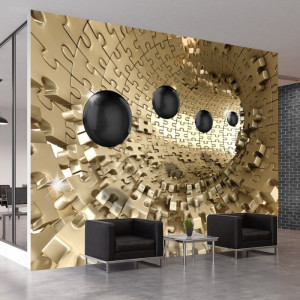 Fototapet 3D Sfere Negre in Tunel Puzzle OPOS93
