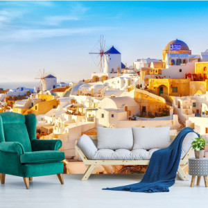 Fototapet Cladiri Albe cu Mori de Vant Santorini-Grecia GRC101