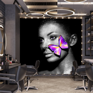 Fototapet Portret Fashion Femeie cu Fluture Violet FPRF2