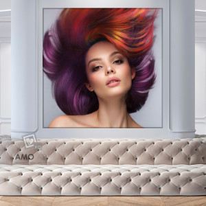 Tablou Canvas Femeie cu Par Multicolor in Miscare BGM81