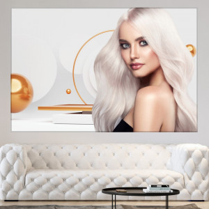 Tablou Canvas Femeie cu Par Stralucitor si Sfere Aurii ALLFB58