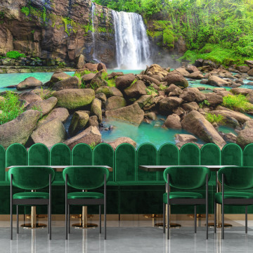 Fototapet 3D Cascada in Varful Muntelui cu Stanci WTF104