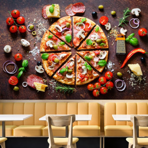 Fototapet Restaurant Felii de Pizza cu Ingrediente Fresh IFB15