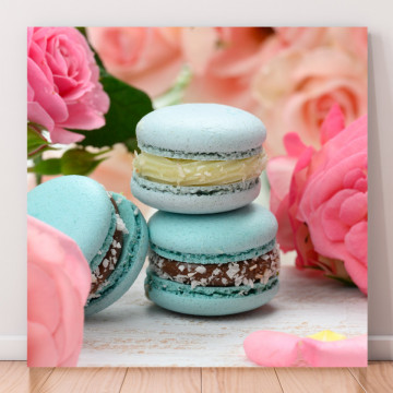 Tablou Canvas Blue Macarons printre Trandafiri DSS88