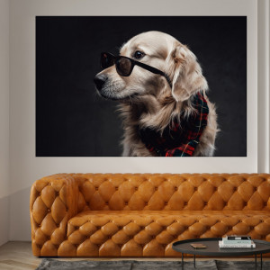 Tablou Canvas Catel Golden Retriever cu Ochelari DGS19