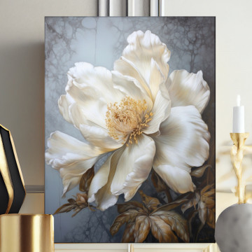 Tablou Canvas Floare Eleganta Crem cu Frunze Bronz TPF40