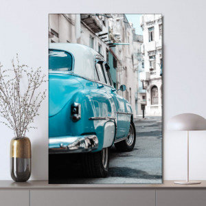 Tablou Canvas Masina Retro Albastra pe Strada in Havana ACT25