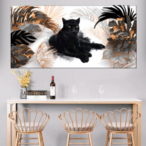 Tablou Canvas Pantera Neagra Printre Frunze Exotice AMG2108