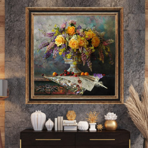 Tablou Vaza Cu Trandafiri Galbeni, Canvas + Rama TPF30