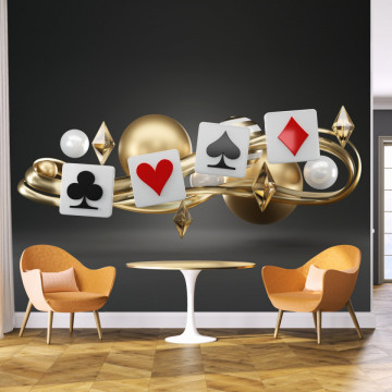 Fototapet 3D Carti de Joc Poker cu Sfere Aurii SCS1