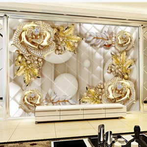 Fototapet 3D Trandafiri Aurii cu Cristale PFT46