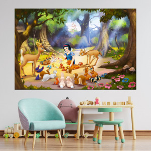 Tablou Canvas Alba Ca Zapada cu Animale in Padure DEBS9