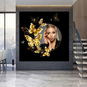 Tablou Canvas Cerc Auriu cu Fluturi Aurii Personalizat 1 Poza CFR3