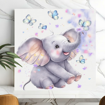 Tablou Canvas Elefantel Fericit cu Fluturi DGP35