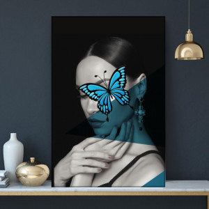 Tablou Canvas Figura Femeie cu Fluture Albastru AMG2201B