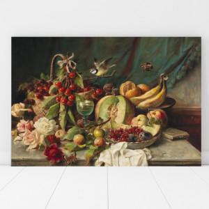 Tablou Hans Zatzka - Natura Statica cu Cirese si Trandafiri RHZ9