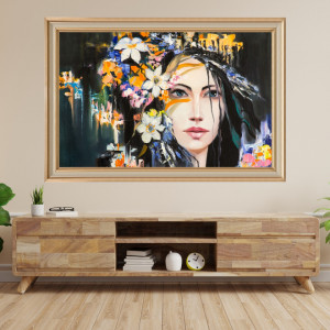Tablou Portret Fata cu Flori Albe, Canvas + Rama FAS74
