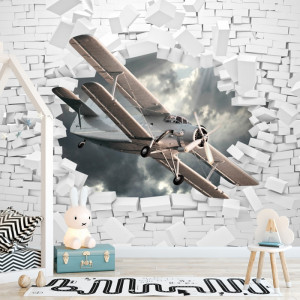 Fototapet 3D Avion Printre Caramizi Albe AMA27