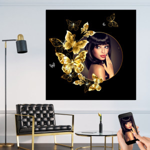 Tablou Canvas Cerc Auriu cu Fluturi Aurii Personalizat 1 Poza CFR3