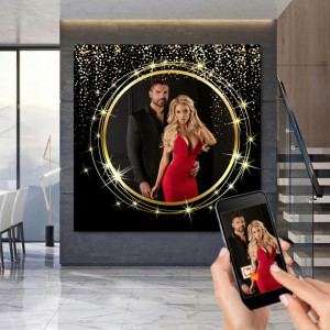 Tablou Canvas Cerc Auriu cu Stelute Personalizat 1 Poza CFR5