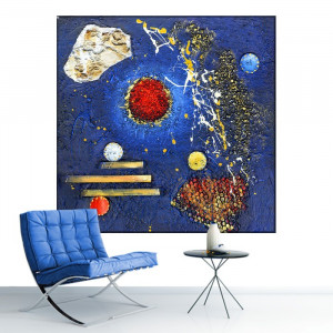 Tablou Canvas Compozitie Abstracta, Albastru si Rosu CTB38
