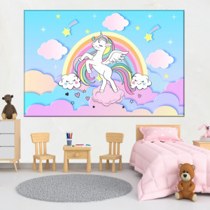 Tablou Canvas Unicorn Printre Norisori cu Curcubeu DGP23T