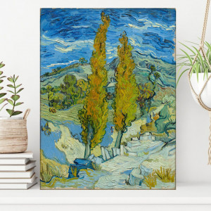 Tablou Van Gogh Doi Plopi pe un Drum printre Dealuri VG73