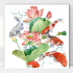 Tablou Canvas Flori de Lotus cu Pesti Koi SEF83