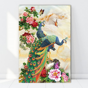 Tablou Canvas Pauni cu Bujori BES42