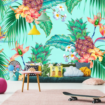 Fototapet Flori Tropicale cu Ananas FRZ39