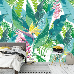 Fototapet Mix de Frunze Tropicale cu Strelitia FRZ12