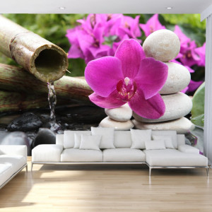 Fototapet Orhidee Zen cu Pietre Spa Albe BMOR45