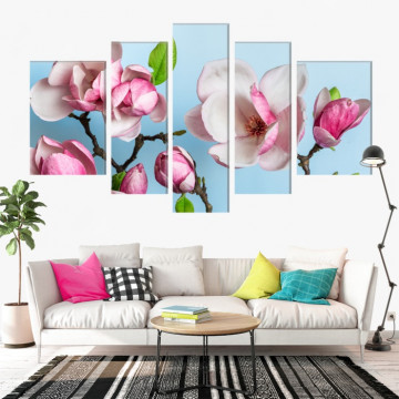 Multicanvas Flori de Magnolie Primavara cu Fundal Albastru BFL102