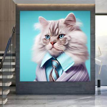 Tablou Canvas Motan cu Ochi Albastri si Costum CAT78