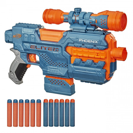 Arma blaster Nerf, model Elite 2.0 Phoenix CS 6 , multicolor, include 12 proiectile moi