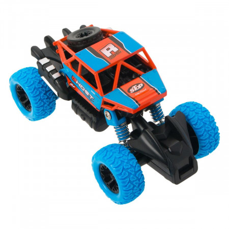 Mini masina off road, Lejla big wheels, albastru-portocaliu, 13×7,5×7 cm