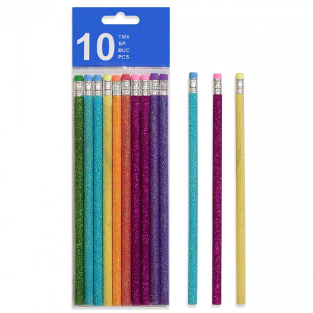 Set 10 creioane, Lejla, colorate diferit, cu sclipicisi radiera
