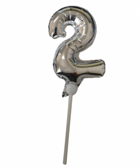 Balon folie, Lejla, cu agrafa, cifra 2, argintiu, dimensiune 15 cm