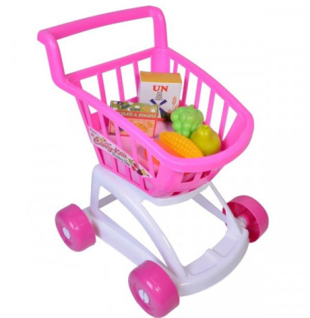 Cos de cumparaturi, pentru copii, Lejla, roz, din plastic, cu accesorii incluse