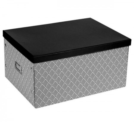 Cutie pentru depozitare, Lejla, din carton, neagra cu model, 40x30x20 cm