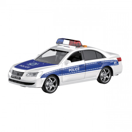 Masina de Politie pentru copii cu sunet si lumina , alb albastru , din plastic cu 4 butoane pentru sunet, ATS + 3 ani