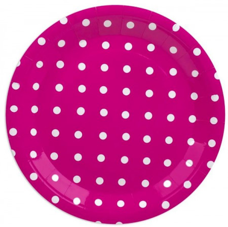 Farfurii de carton Lejla pentru petrecere copii,Roz cu buline, 23 cm, 10 bucati