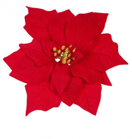 Floare de Crăciun decorative din Catifea Roșie,prindere clips, 23cm
