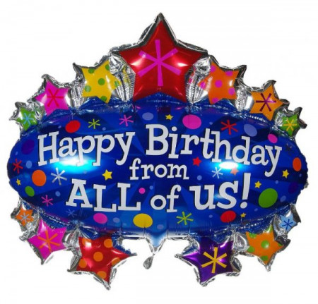 Balon folie, Lejla, Happy Birthday from ALL of Us, forma ovala, multicolor, 90×95 cm