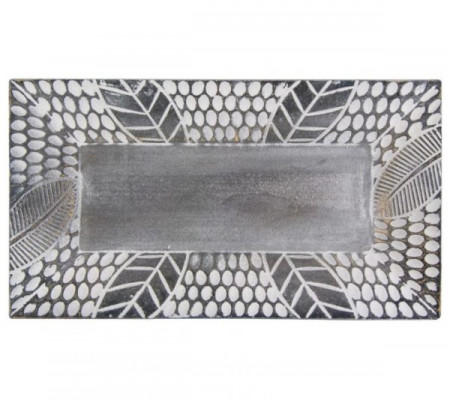 Platou decorativ, Lejla dreptunghiular, gri/alb, model cu frunze, 35x19x4 cm