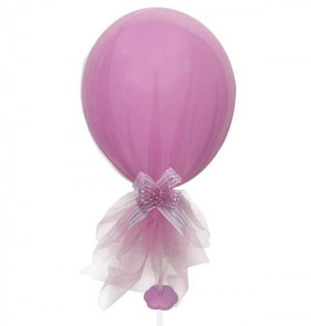 Balon roz, Lejla cu tul, funda si bat din plastic, 35 cm