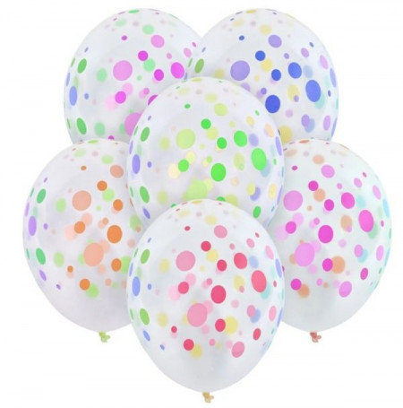 Set 30 de baloane, Lejla, albe cu buline colorate, dimensiune 30 cm