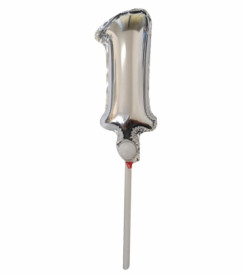 Balon folie, Lejla, cu agrafa, cifra 1, argintiu, dimensiune 15 cm