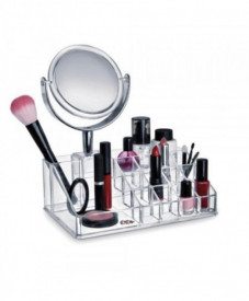 Organizator pentru cosmetice cu oglinda, 16 compartimente,suport make-up si diverse cosmetice