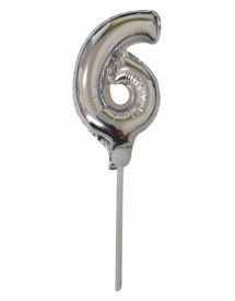 Balon folie, Lejla, cu agrafa, cifra 6, argintiu, dimensiune 15 cm
